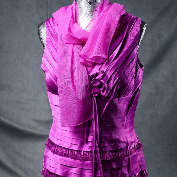 NWT May Queen | Magenta Ruffle-Tiered Sheath Dress & Shawl - sz 12 - Picture 6 of 11